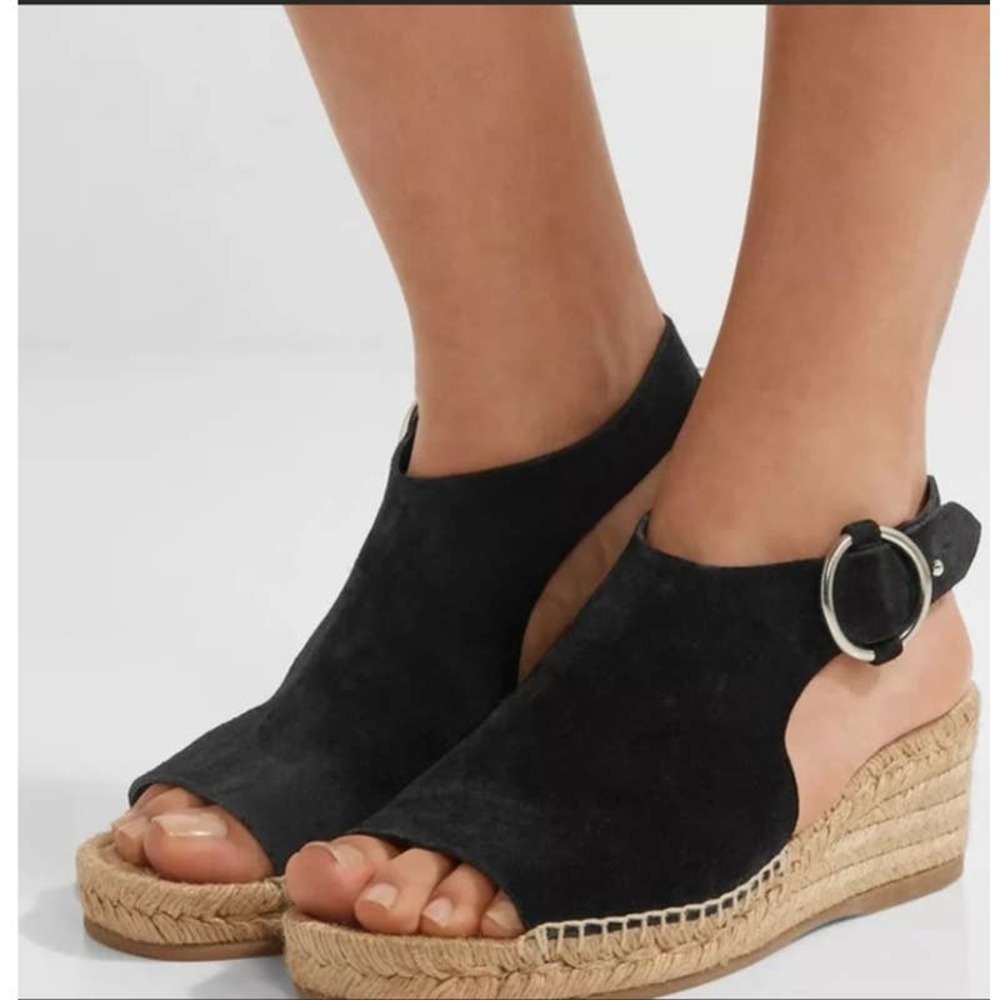 Rag & Bone Calla Espadrille Wedge Sandals Black Suede Buckle Closure